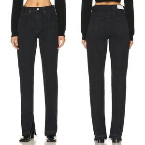 RE/DONE 70s High Rise Skinny Bootcut Jeans Size 31 Black Undone Hem